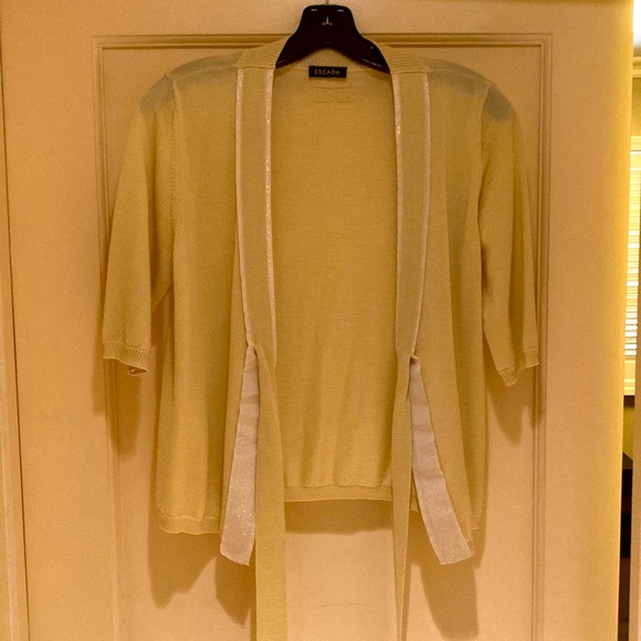 NWOT ESCADA lightweight silk/wool blend tie detail cardigan, lime green, size M. - Picture 3 of 6